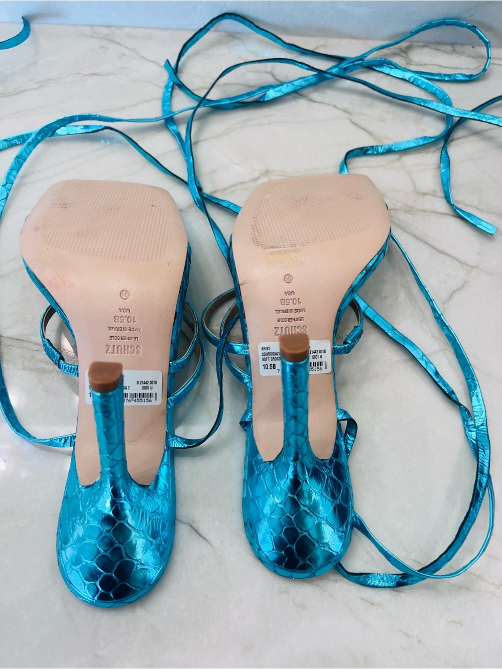 Schutz Metallic Turquoise Strappy Ankle-Tie High Heel Sandal NWT - Picture 8 of 9